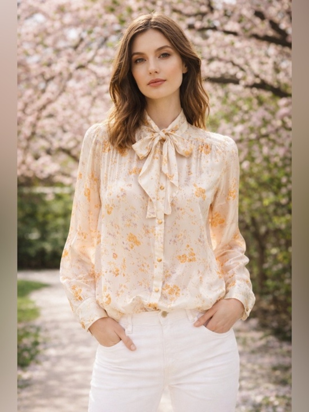 Zadig & Voltaire Floral Viscose Blouse Silk Feel Tie Neck Top Boho Parisian